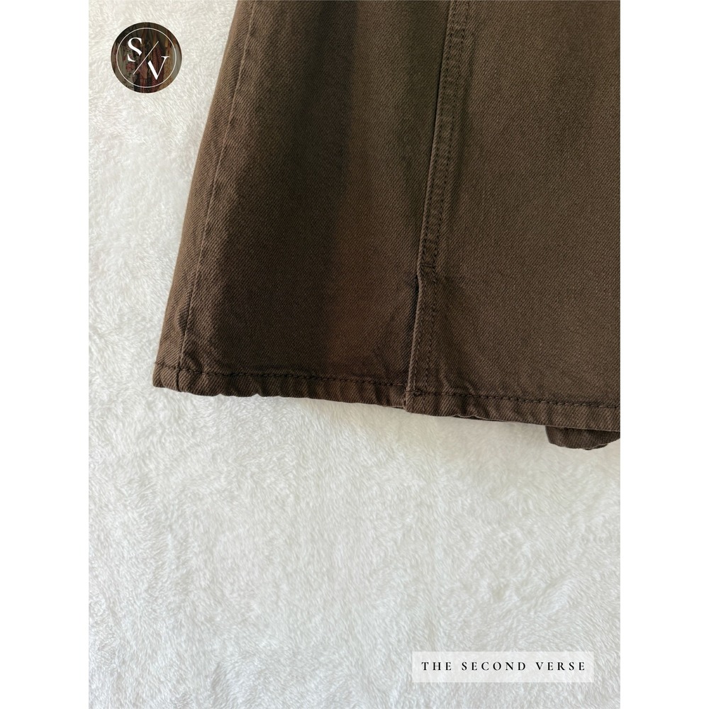 Stradivarius Brown Denim Mini Skort Womens M Academia Minimalist Fall - Picture 6 of 10
